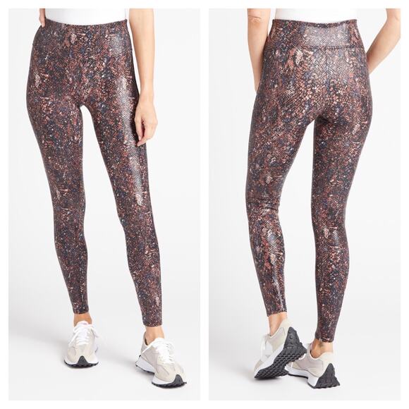 NWT Spanx Faux Leather Snake Shine Leggings Small Mocha Stretch High Rise - Picture 1 of 14